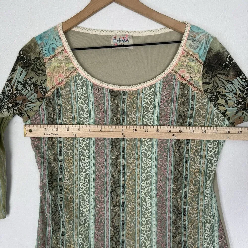 Vtg 90s‎ Lace Top Womens Large Pastel Pink Blue Phoebe Friends Festival Boho USA - Picture 13 of 16